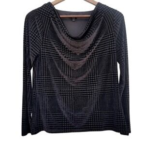 Talbots Black Velvet Burnout Houndstooth Cowl Neck Long‎ Sleeve Top Size S Goth